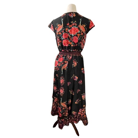 Peacock printed flowing black dress xl - Picture 4 of 5